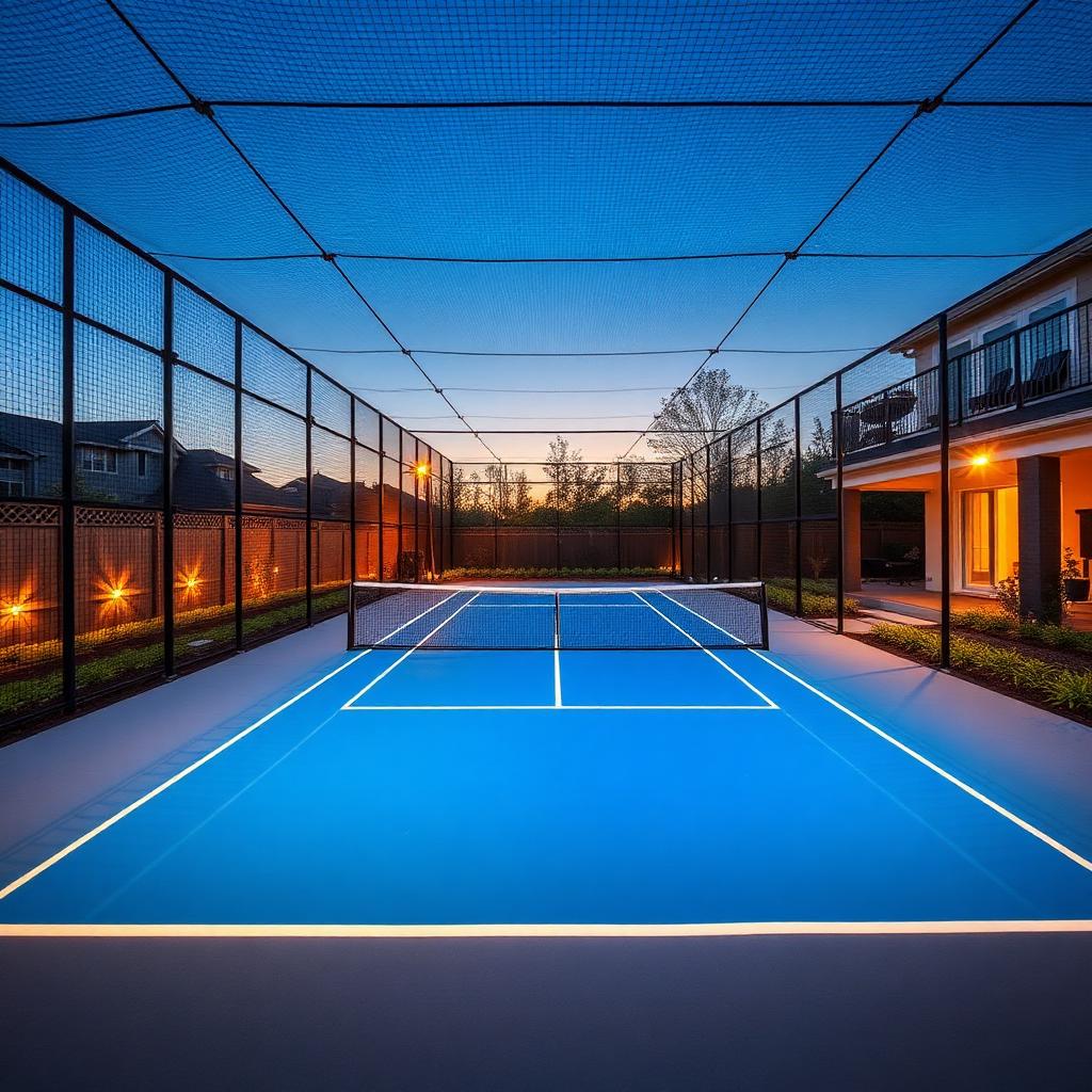 Premium residential backyard padel court with glass walls, mesh enclosure, and cushioned acrylic surface in Augusta, Georgia